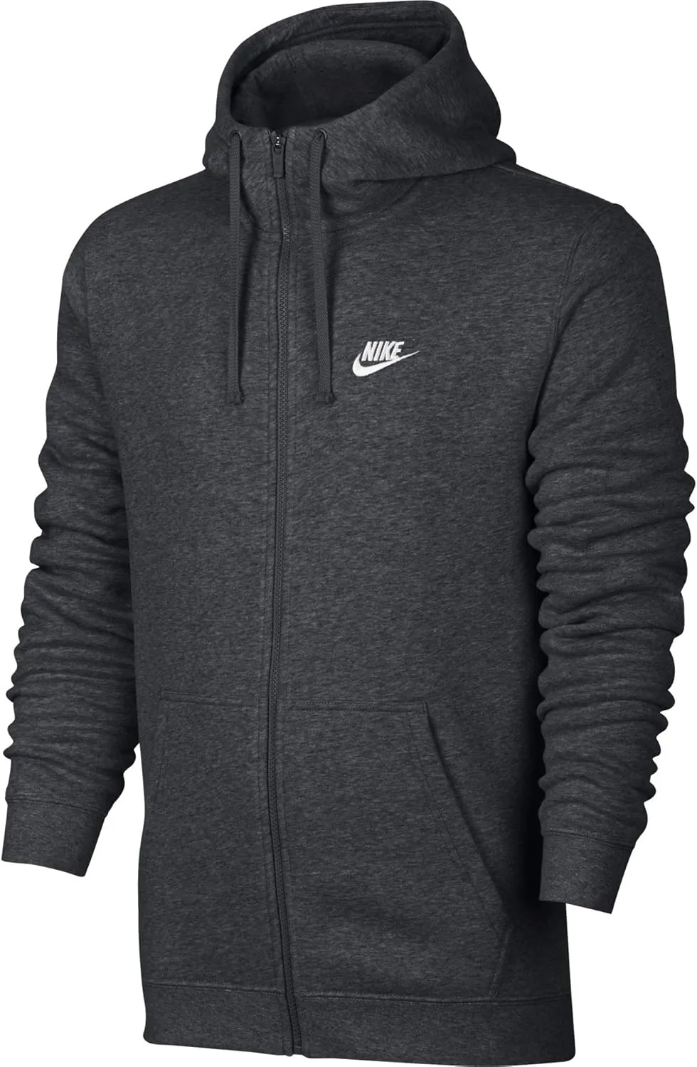 Nike Men's Sportswear Full Zip Club Hoodie, Charcoal Heather/Charcoal Heather/White, X-Large Tall