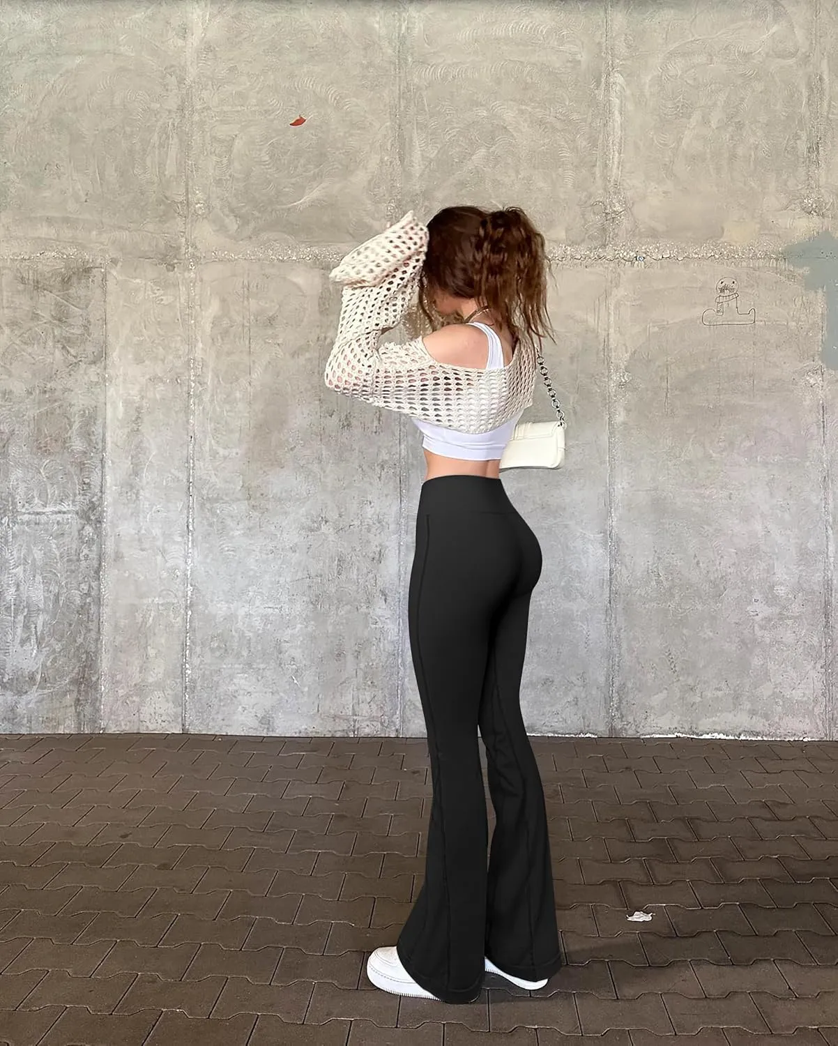 OQQ Women's Flared Pants High Waisted Yoga Leggings Stretchy Bell Buttom Wide Leg