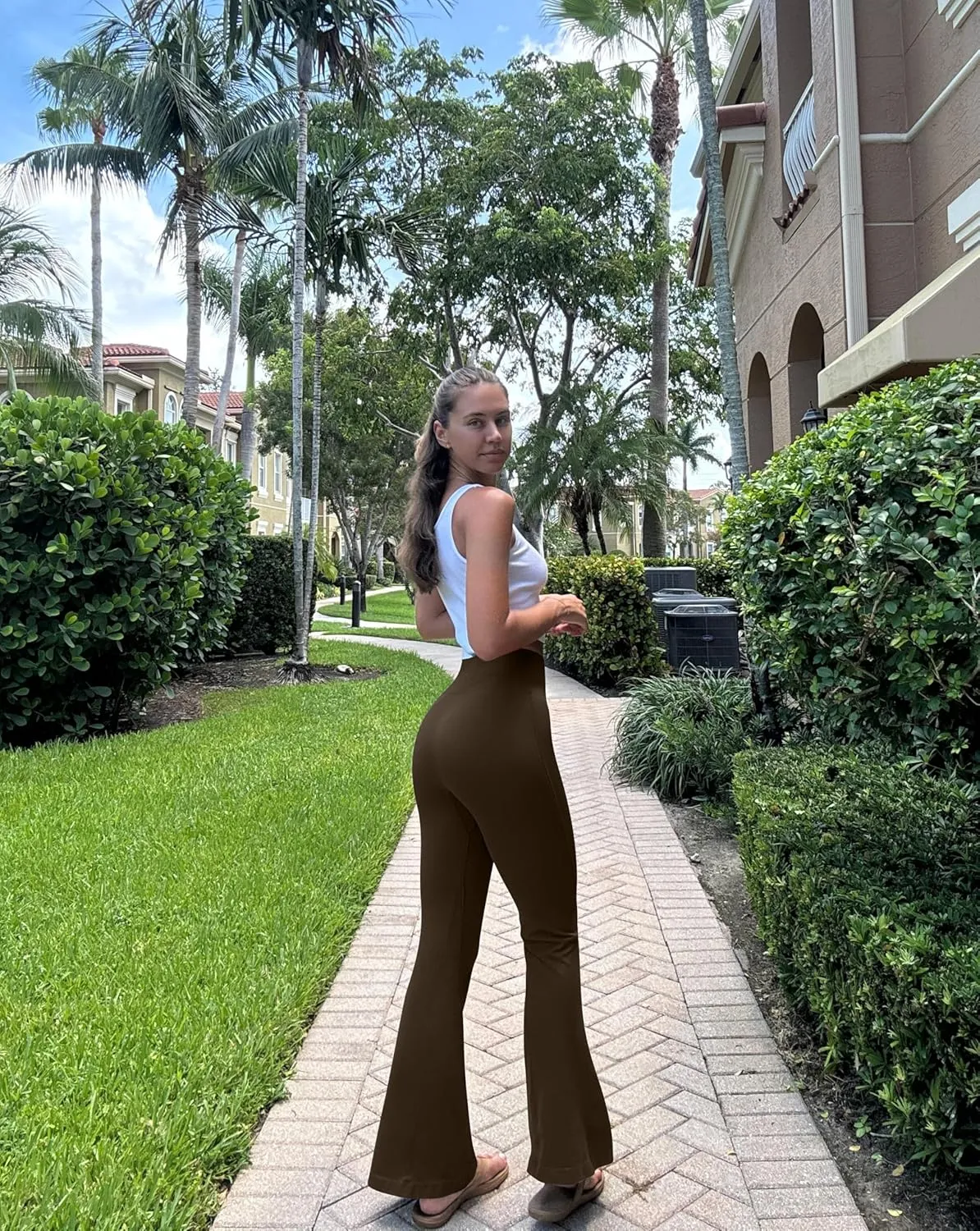 OQQ Women's Flared Pants High Waisted Yoga Leggings Stretchy Bell Buttom Wide Leg