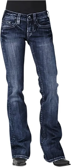 Orders Placed by Me Women's Jeans 90s Vintage Bootcut Jeans High Stretch Mid Rise Straight Leg Trendy Jeans Boot Cut Pull On Denim Pants Dark Blue