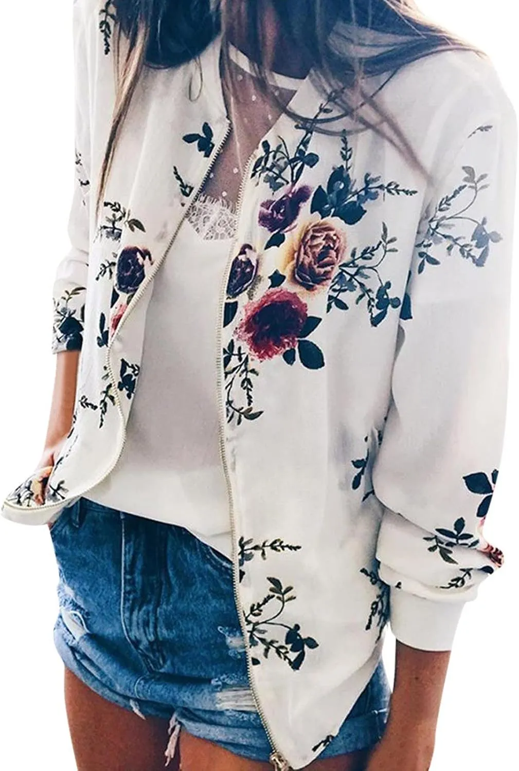 Outwear Retro Womens Jacket Zipper Up Floral Coat Ladies Casual Women's Coat Red Long Jackets for Women