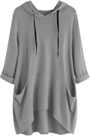 Oversized Hoodie Dress for Women Casual Drawstring Long Sweatshirt with Pocket Hooded Mini Sweatshirt Dress