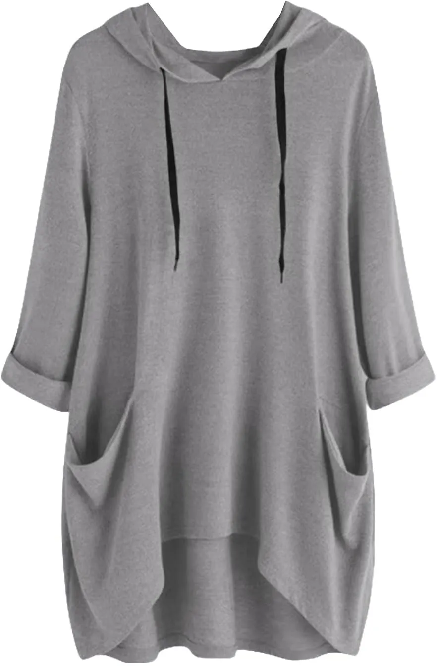 Oversized Hoodie Dress for Women Casual Drawstring Long Sweatshirt with Pocket Hooded Mini Sweatshirt Dress