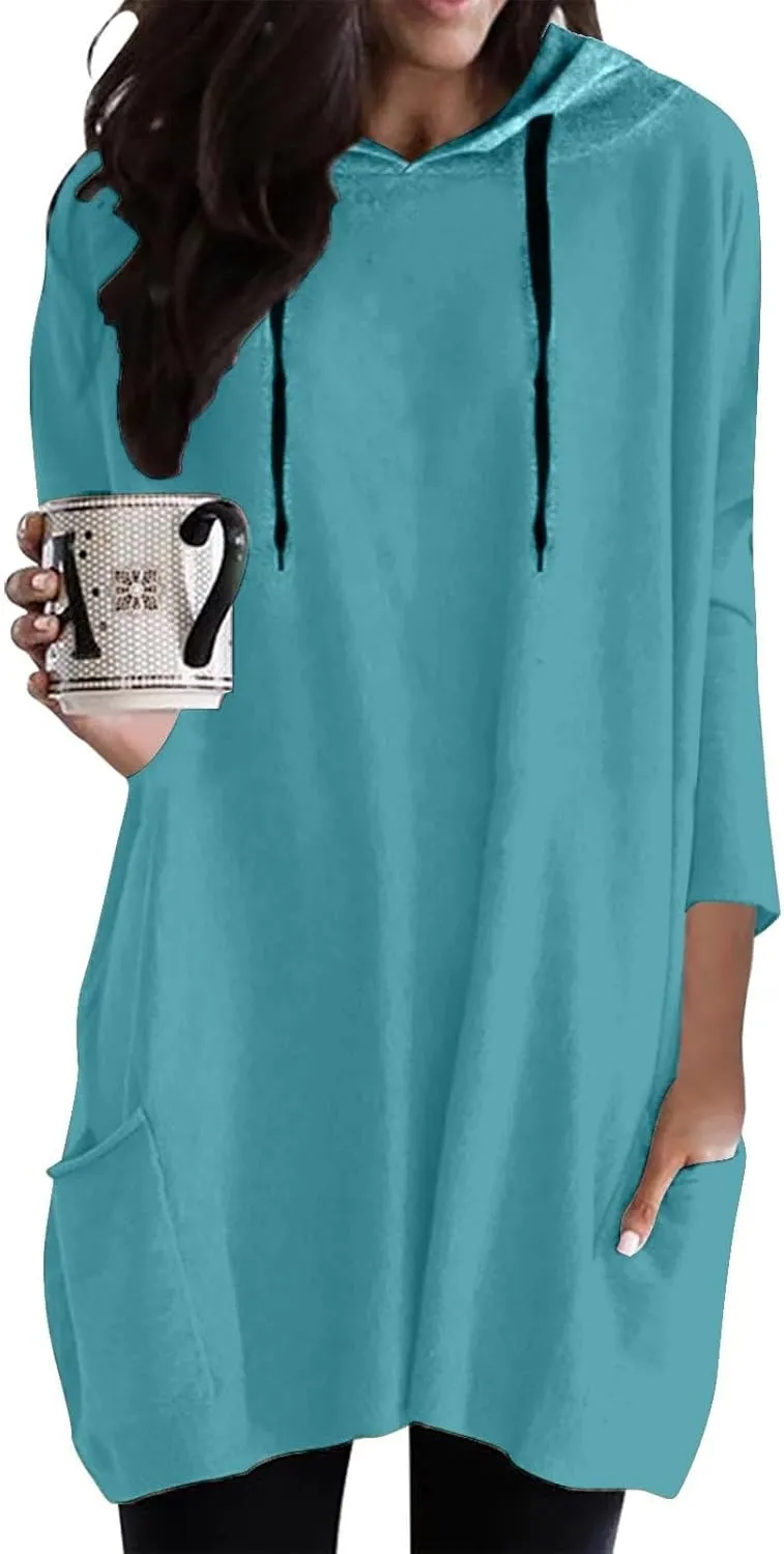 Oversized Hoodie Dress Women Long Sweatshirt Hooded Dress with Pockets Oversized Casual Pullover
