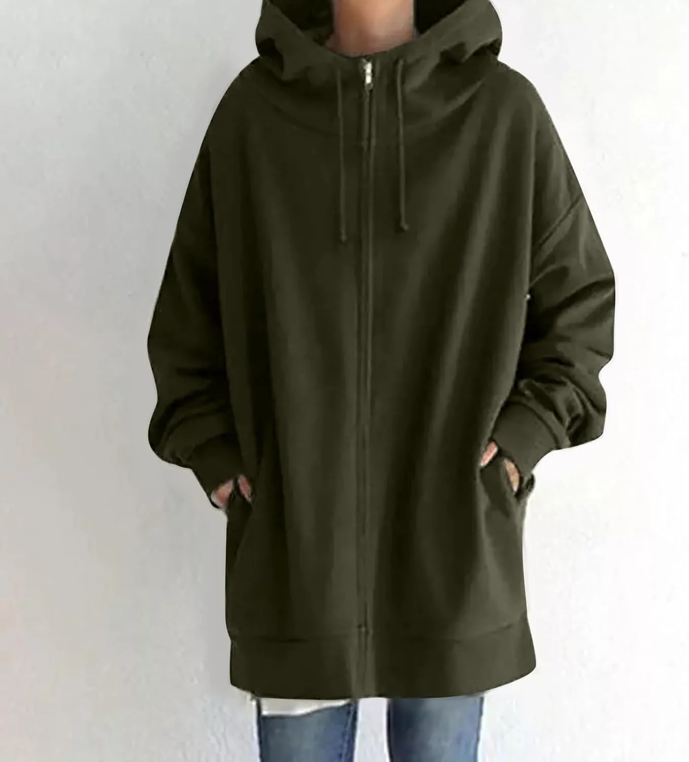 Oversized Zip Up Hoodies for Women Plus Size Long Sleeve Hooded Sweatshirt Casual Fall Long Fleece Jacket with Pockets
