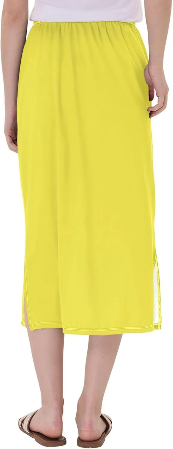 Peach Puff Side Slit Midi Skirt Womens Cute Pencil Skirt High Waist Stretch Ladies Skirts