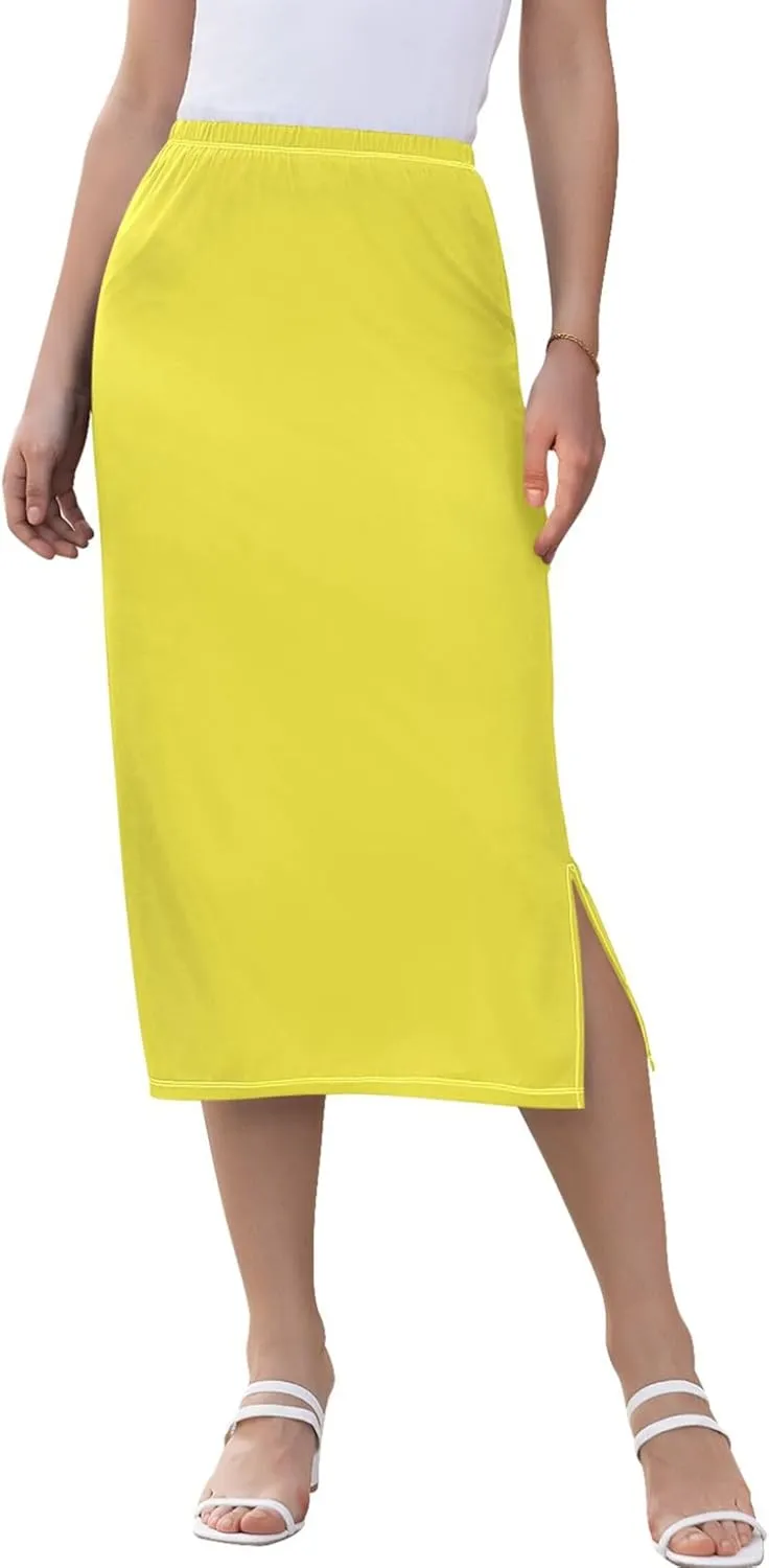 Peach Puff Side Slit Midi Skirt Womens Cute Pencil Skirt High Waist Stretch Ladies Skirts