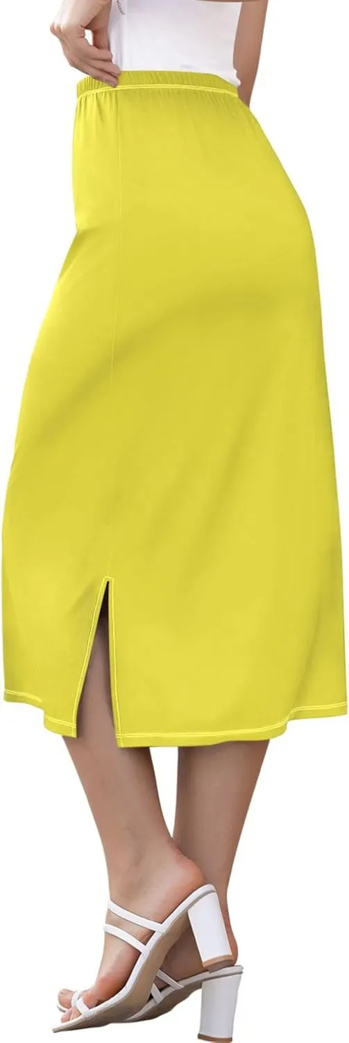 Peach Puff Side Slit Midi Skirt Womens Cute Pencil Skirt High Waist Stretch Ladies Skirts