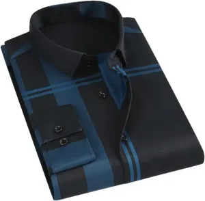 Pegsmio Men Dress Shirt Long Sleeve Striped Business Office Shirt Slim Fit Streetwear