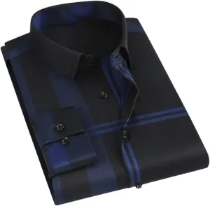 Pegsmio Men Dress Shirt Long Sleeve Striped Business Office Shirt Slim Fit Streetwear