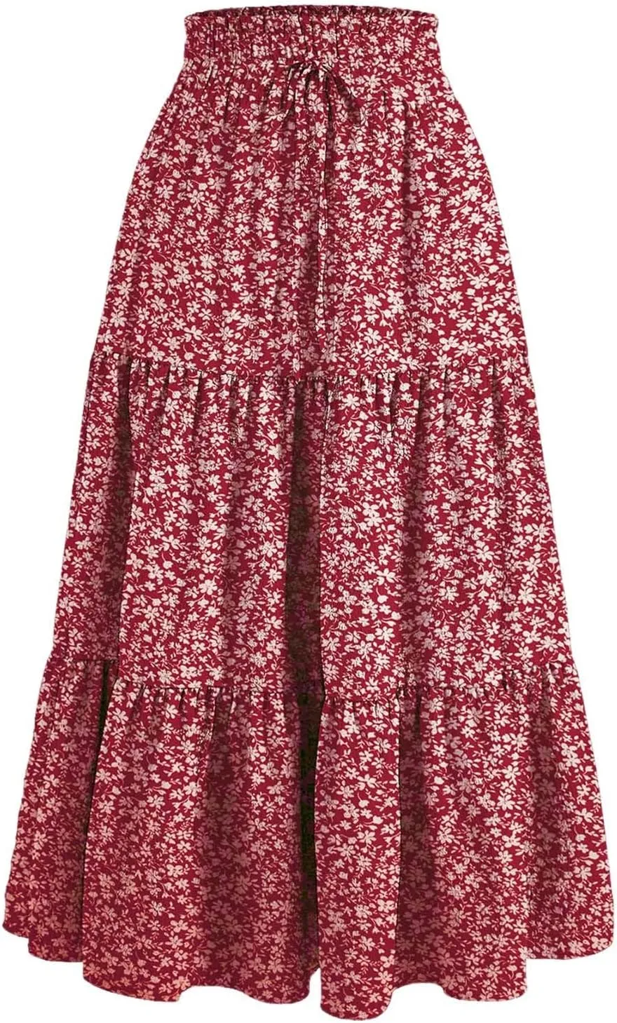 Pleated Skirts for Women Summer Vacation Casual High Elastic Waist Trendy Ruffles Tummy Control A-Line Flowy Midi Skirts