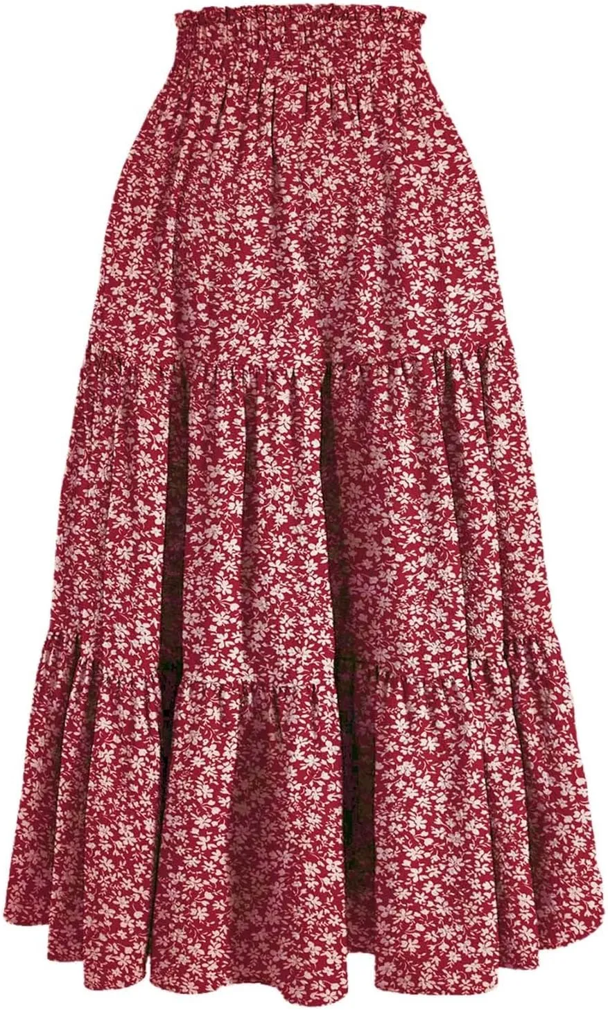 Pleated Skirts for Women Summer Vacation Casual High Elastic Waist Trendy Ruffles Tummy Control A-Line Flowy Midi Skirts