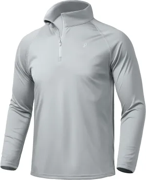 Pudolla Men's 1/4 Zip Sun Protection Shirts UV SPF UPF 50  Long Sleeve Rash Guard Fishing Running Hiking Athletic Tee Shirts
