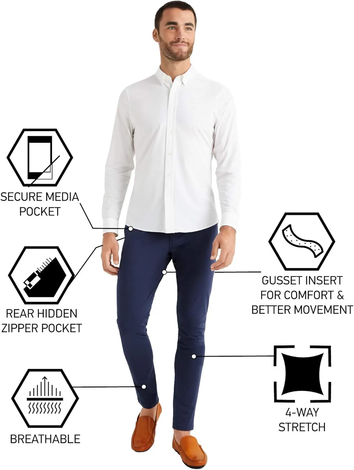 Rhone Commuter Skinny Men's Pants, Ultra Slim-Fit Mens Dress Pants, Stretch Fabric, Work Pants for Men, Wrinkle Resistant