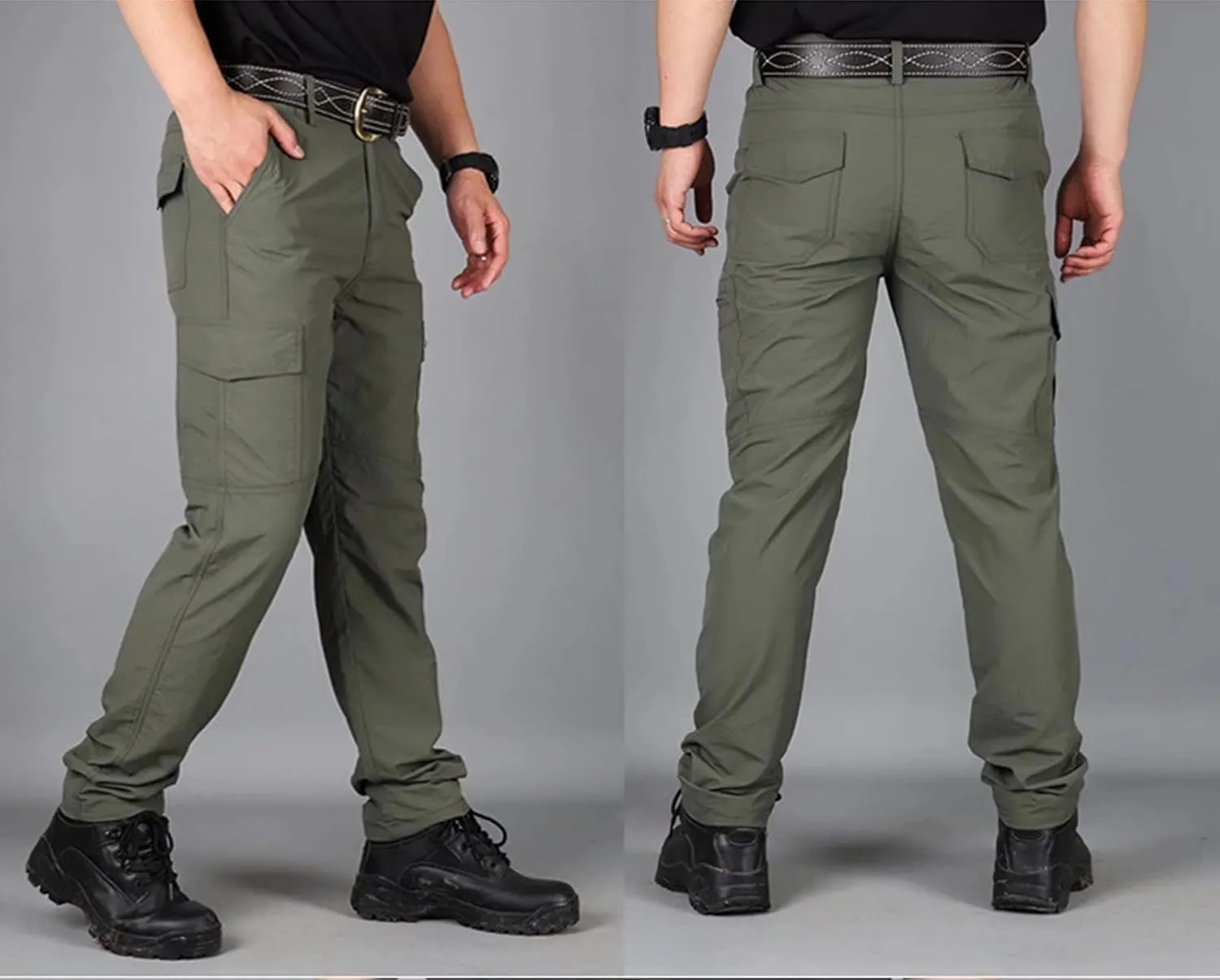 Rivccku Casual Tactical Pants for Men Outdoor Cargo Trouser Multi Pockets Combat Work Pants