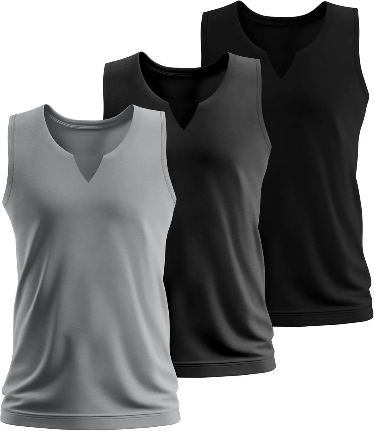 Riyiper 3 Pack Men's Sleeveless Tank Tops, V Neck Longline Henley T Shirts Casual Cotton Muscle Shirts Stretch Athletic Tee