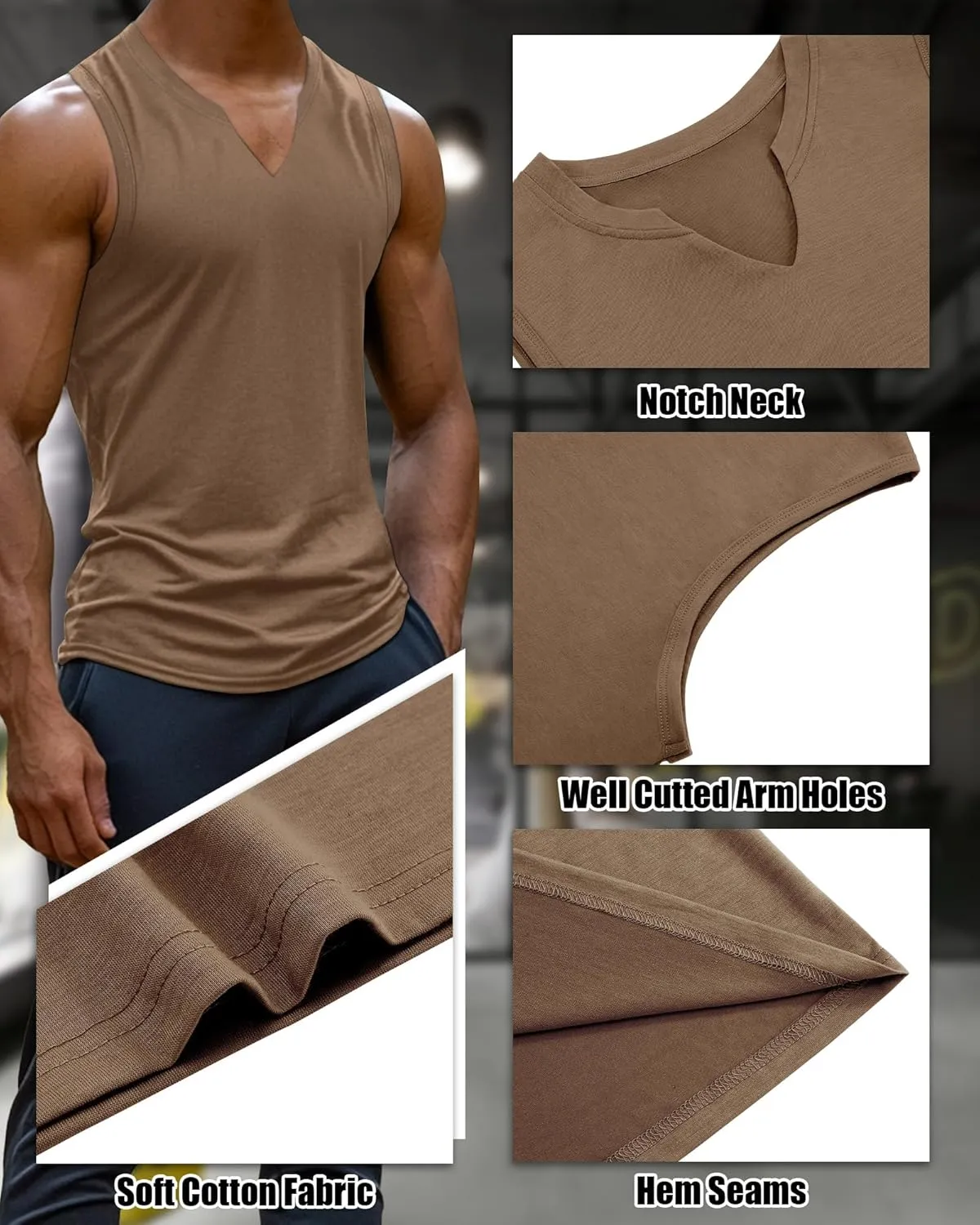 Riyiper 3 Pack Men's Sleeveless Tank Tops, V Neck Longline Henley T Shirts Casual Cotton Muscle Shirts Stretch Athletic Tee