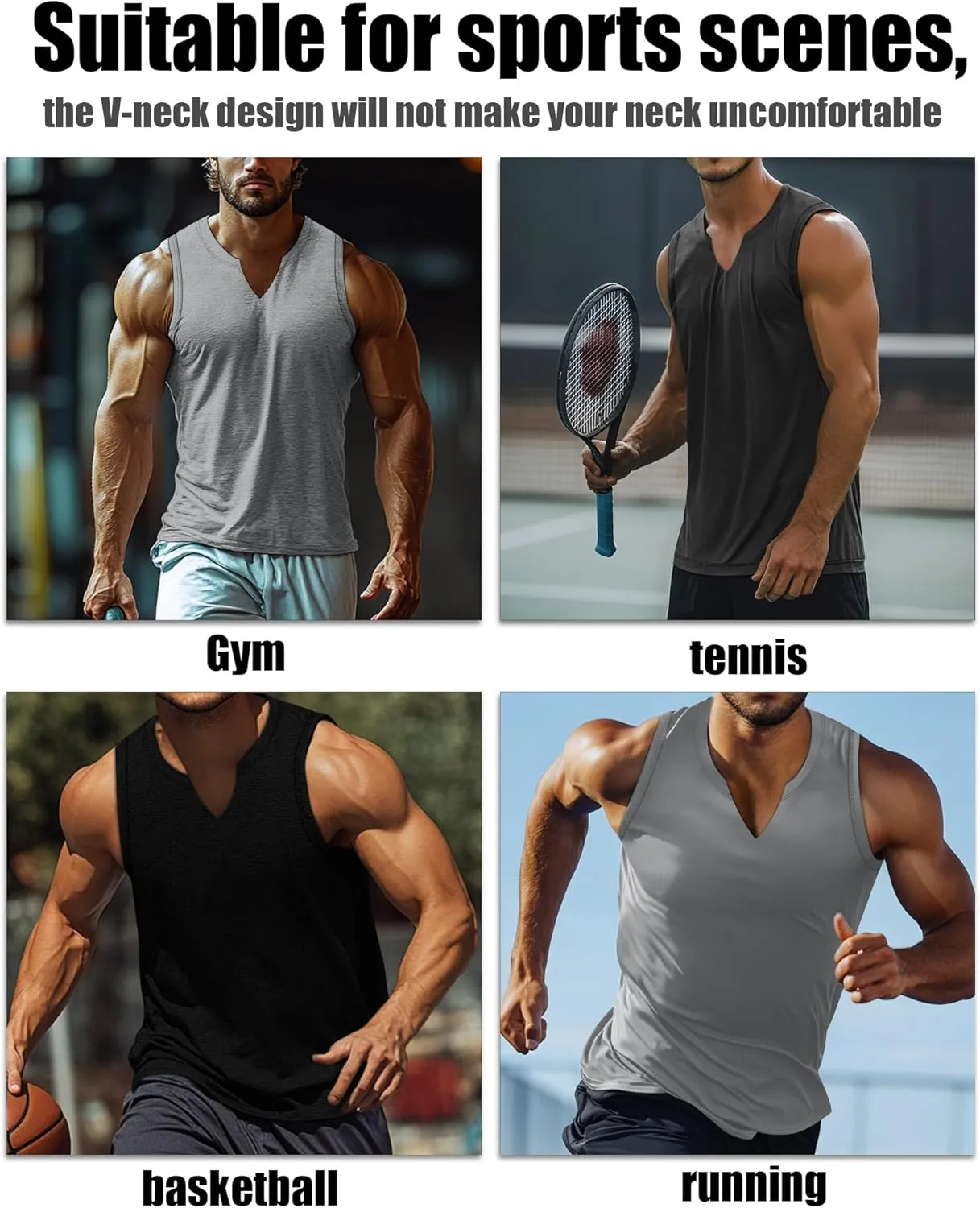 Riyiper 3 Pack Men's Sleeveless Tank Tops, V Neck Longline Henley T Shirts Casual Cotton Muscle Shirts Stretch Athletic Tee