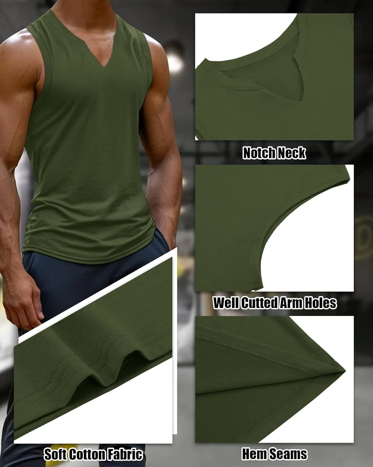 Riyiper 3 Pack Men's Sleeveless Tank Tops, V Neck Longline Henley T Shirts Casual Cotton Muscle Shirts Stretch Athletic Tee