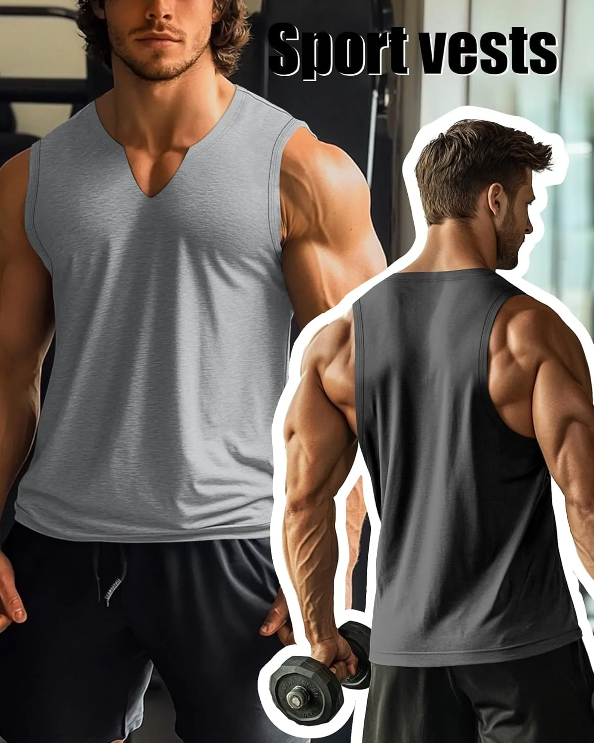 Riyiper 3 Pack Men's Sleeveless Tank Tops, V Neck Longline Henley T Shirts Casual Cotton Muscle Shirts Stretch Athletic Tee