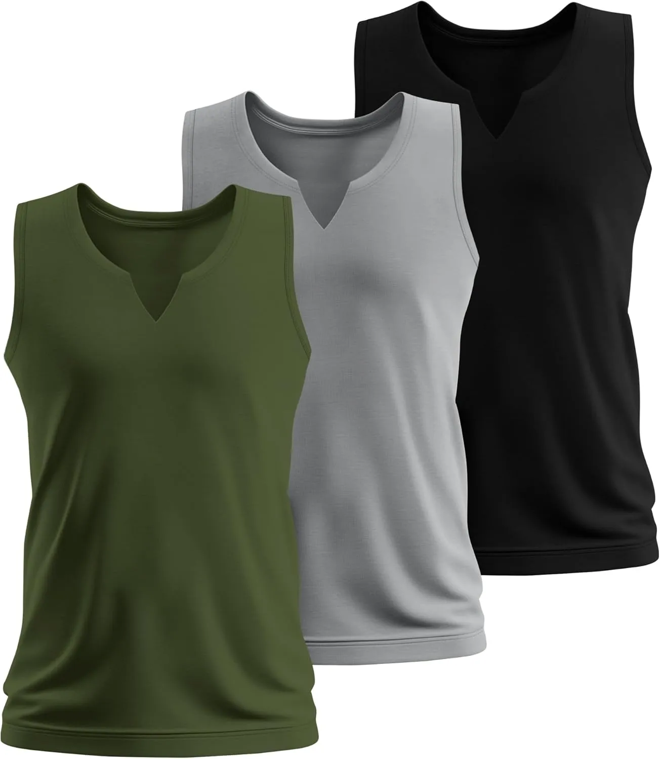 Riyiper 3 Pack Men's Sleeveless Tank Tops, V Neck Longline Henley T Shirts Casual Cotton Muscle Shirts Stretch Athletic Tee