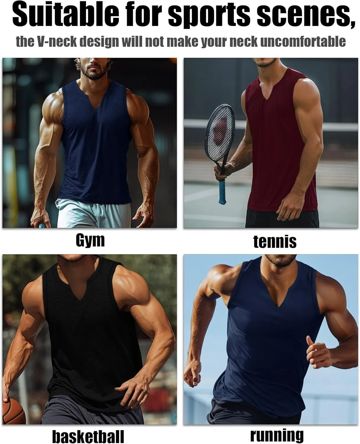 Riyiper 3 Pack Men's Sleeveless Tank Tops, V Neck Longline Henley T Shirts Casual Cotton Muscle Shirts Stretch Athletic Tee
