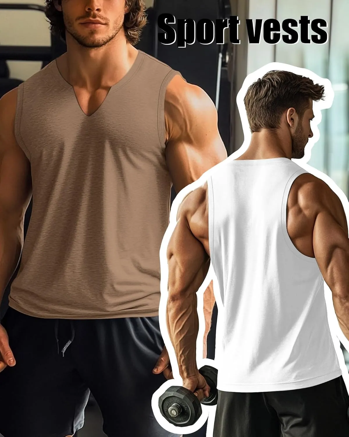 Riyiper 3 Pack Men's Sleeveless Tank Tops, V Neck Longline Henley T Shirts Casual Cotton Muscle Shirts Stretch Athletic Tee