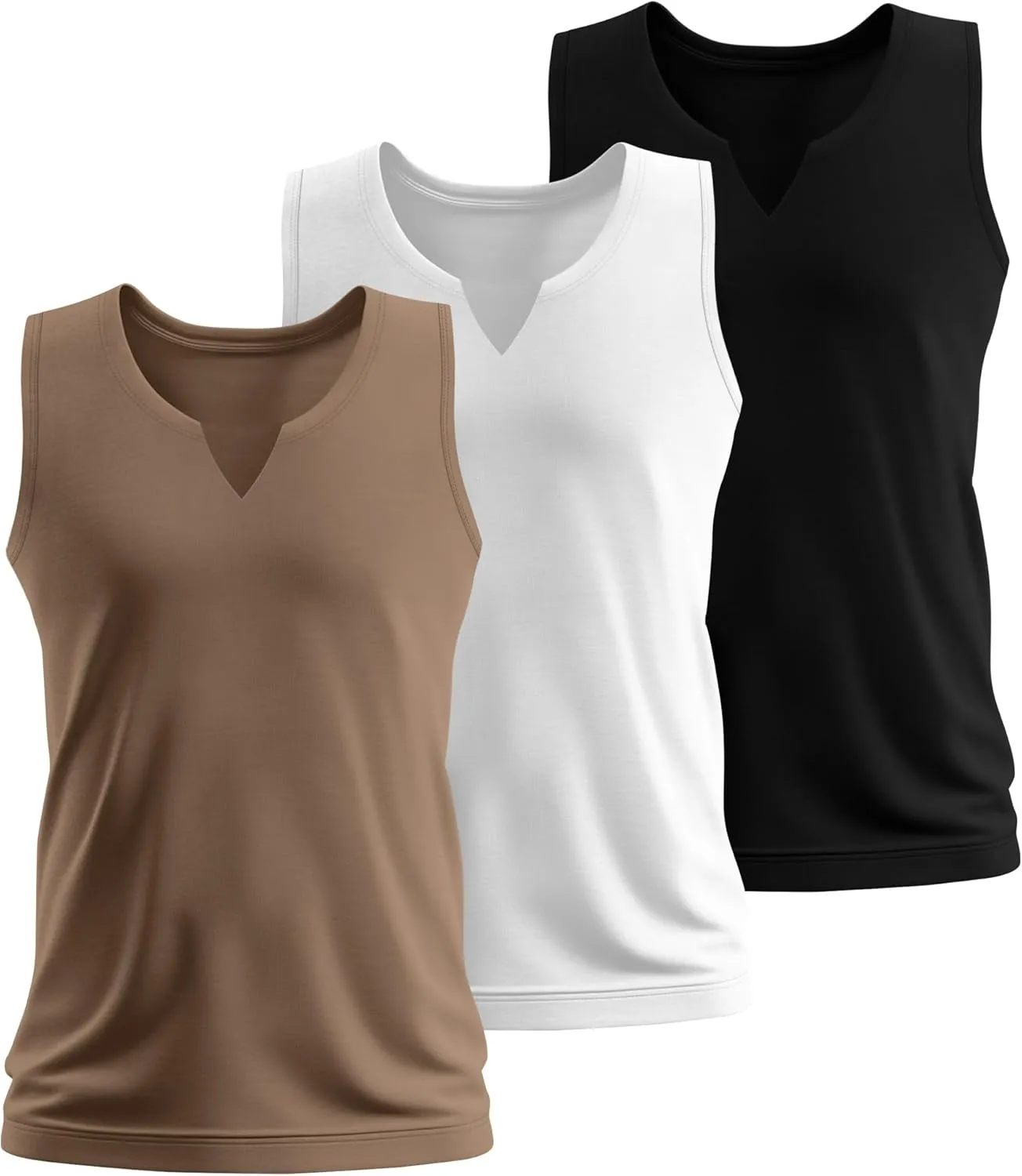 Riyiper 3 Pack Men's Sleeveless Tank Tops, V Neck Longline Henley T Shirts Casual Cotton Muscle Shirts Stretch Athletic Tee