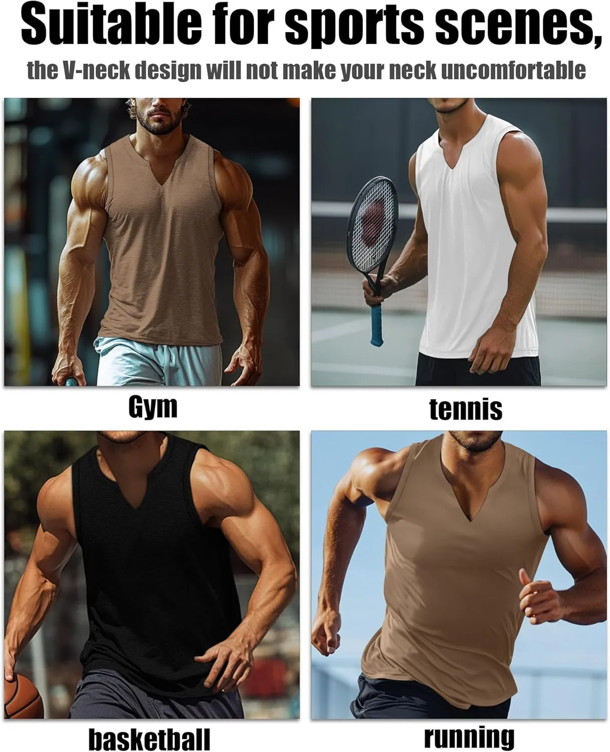 Riyiper 3 Pack Men's Sleeveless Tank Tops, V Neck Longline Henley T Shirts Casual Cotton Muscle Shirts Stretch Athletic Tee