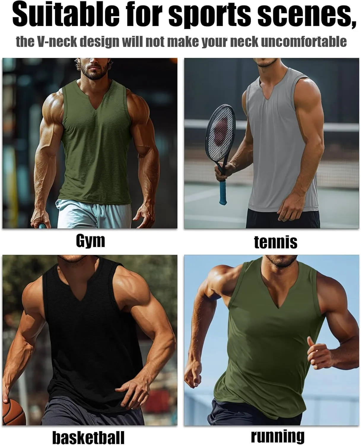 Riyiper 3 Pack Men's Sleeveless Tank Tops, V Neck Longline Henley T Shirts Casual Cotton Muscle Shirts Stretch Athletic Tee