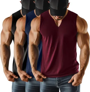 Riyiper 3 Pack Men's Sleeveless Tank Tops, V Neck Longline Henley T Shirts Casual Cotton Muscle Shirts Stretch Athletic Tee