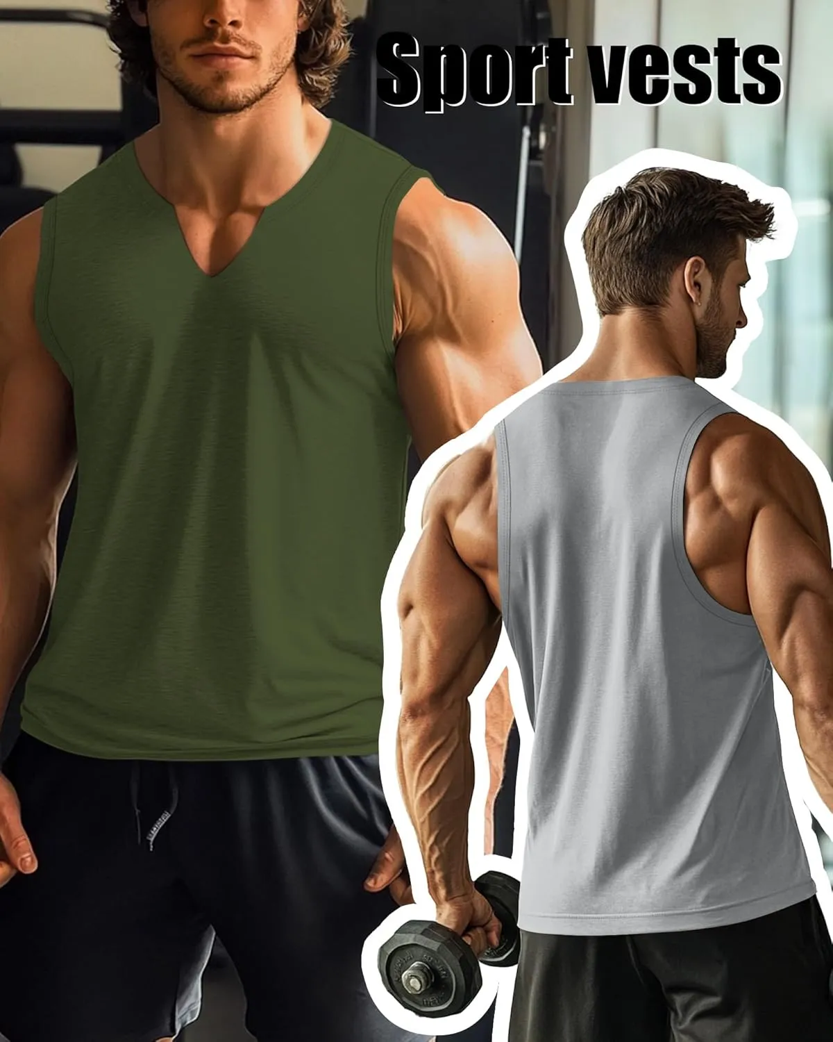 Riyiper 3 Pack Men's Sleeveless Tank Tops, V Neck Longline Henley T Shirts Casual Cotton Muscle Shirts Stretch Athletic Tee