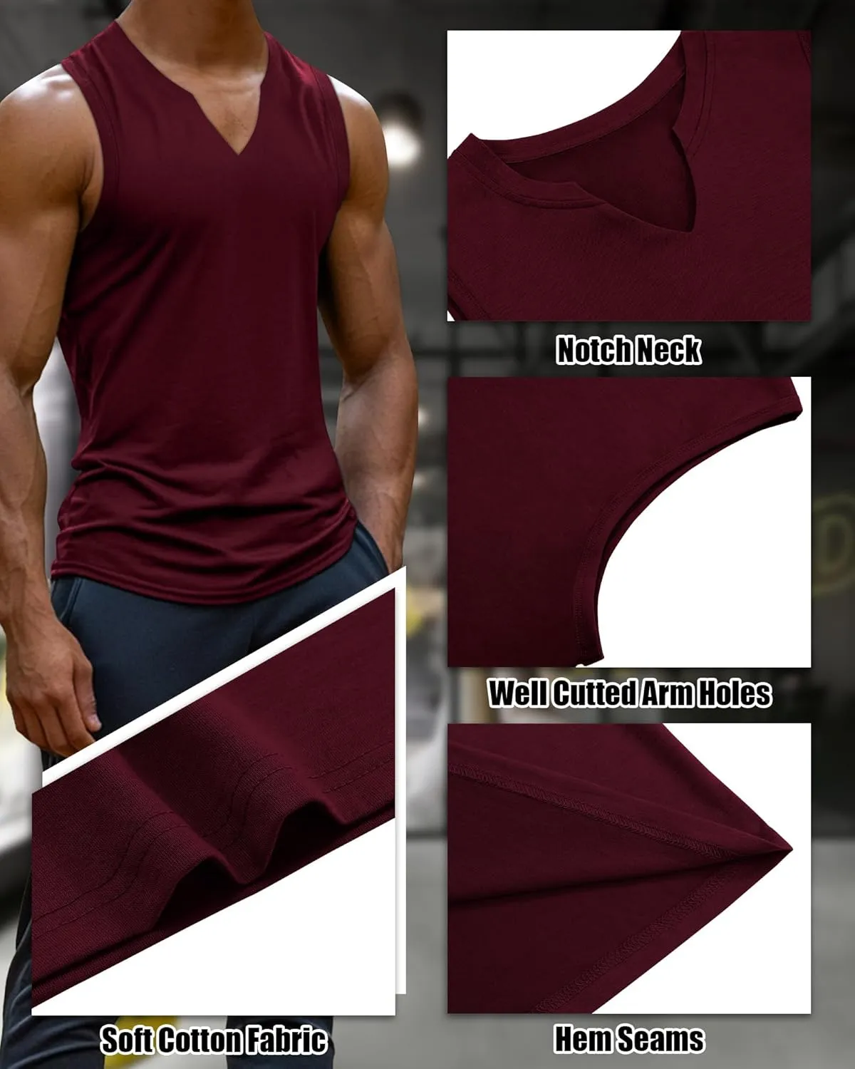 Riyiper 3 Pack Men's Sleeveless Tank Tops, V Neck Longline Henley T Shirts Casual Cotton Muscle Shirts Stretch Athletic Tee