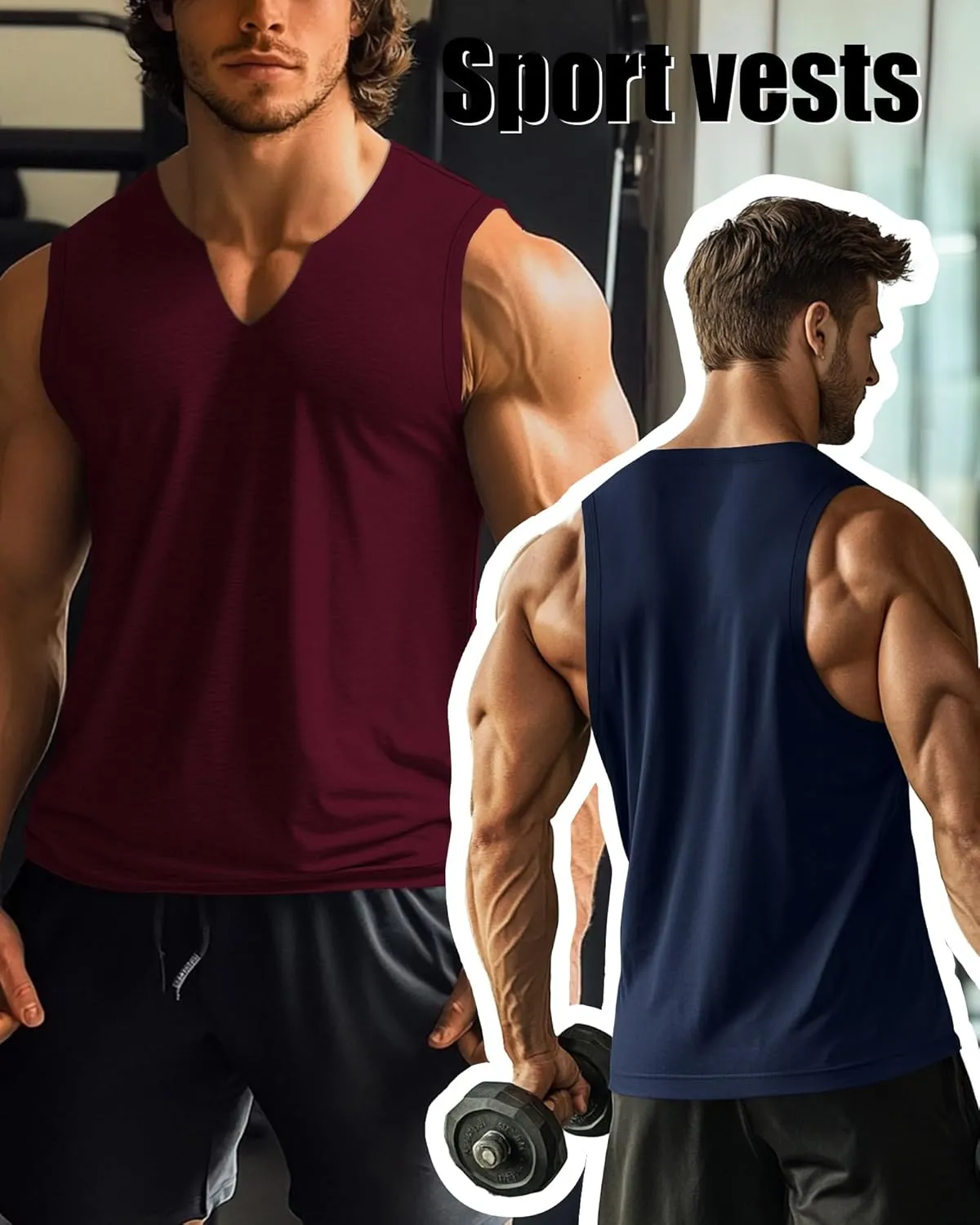 Riyiper 3 Pack Men's Sleeveless Tank Tops, V Neck Longline Henley T Shirts Casual Cotton Muscle Shirts Stretch Athletic Tee