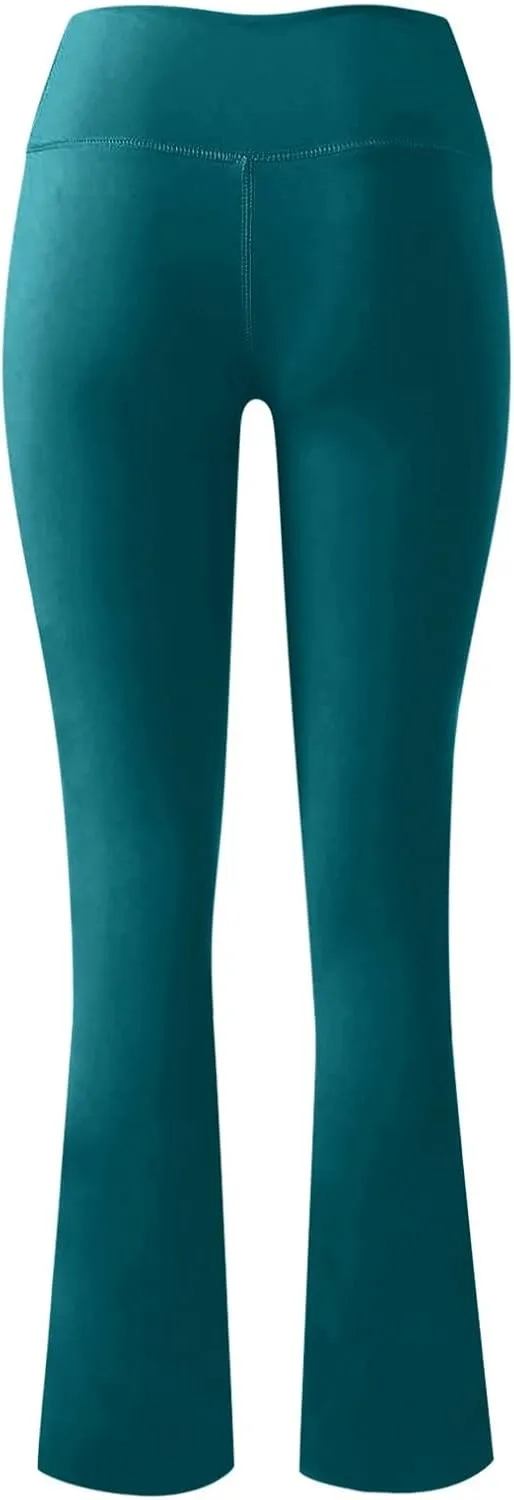 sdbrld Leggings for Women,Women's Flared Yoga Pants Solid Workout Bootleg Yoga Pants Crossover High Waist Bootcut Leggings