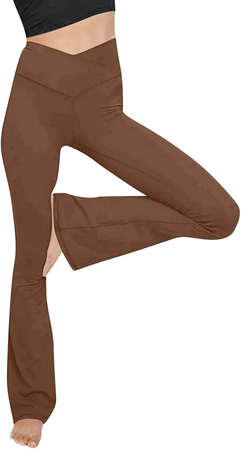 sdbrld Leggings for Women,Women's Flared Yoga Pants Solid Workout Bootleg Yoga Pants Crossover High Waist Bootcut Leggings