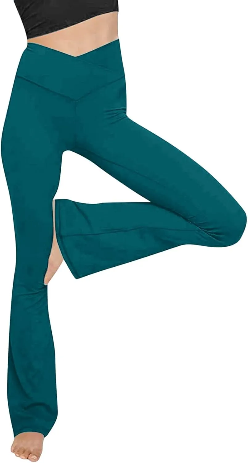 sdbrld Leggings for Women,Women's Flared Yoga Pants Solid Workout Bootleg Yoga Pants Crossover High Waist Bootcut Leggings
