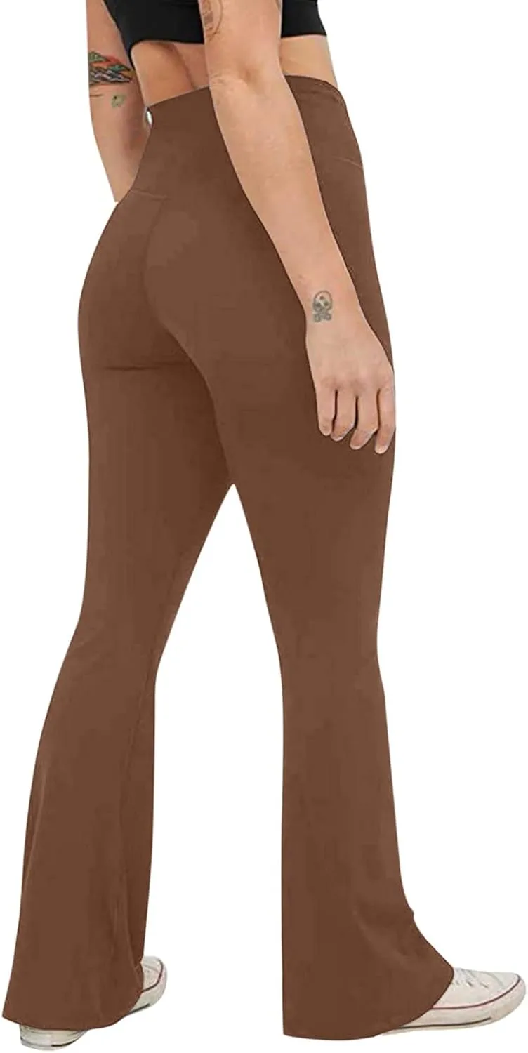 sdbrld Leggings for Women,Women's Flared Yoga Pants Solid Workout Bootleg Yoga Pants Crossover High Waist Bootcut Leggings
