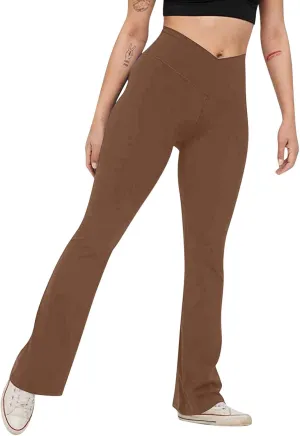 sdbrld Leggings for Women,Women's Flared Yoga Pants Solid Workout Bootleg Yoga Pants Crossover High Waist Bootcut Leggings