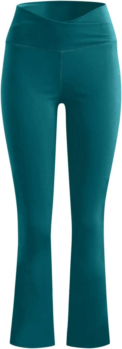 sdbrld Leggings for Women,Women's Flared Yoga Pants Solid Workout Bootleg Yoga Pants Crossover High Waist Bootcut Leggings