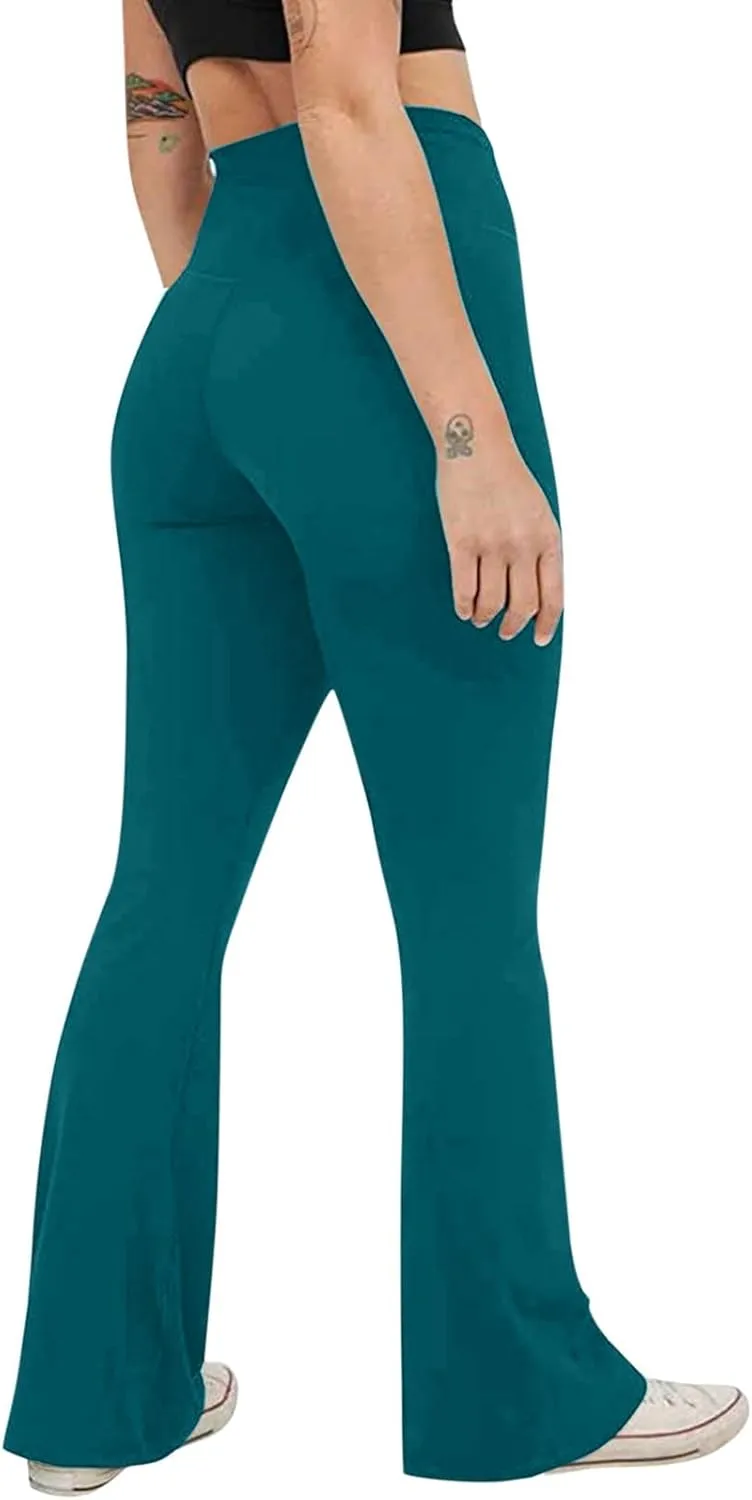 sdbrld Leggings for Women,Women's Flared Yoga Pants Solid Workout Bootleg Yoga Pants Crossover High Waist Bootcut Leggings