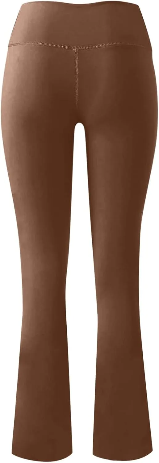 sdbrld Leggings for Women,Women's Flared Yoga Pants Solid Workout Bootleg Yoga Pants Crossover High Waist Bootcut Leggings