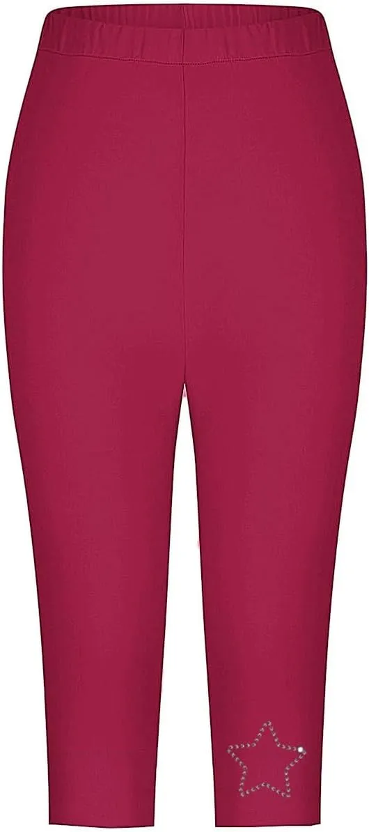 Shiny Rhinestone Stars Capri Leggings Women Summer Casual Vacation Cropped Pant Elastic High Waist Slim Yoga Pants