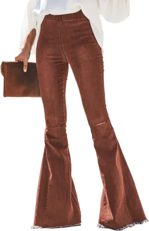 Sidefeel Women's Flare Jeans Strenchy Elastic High Waisted Bell Bottom Bootcut Denim Pants