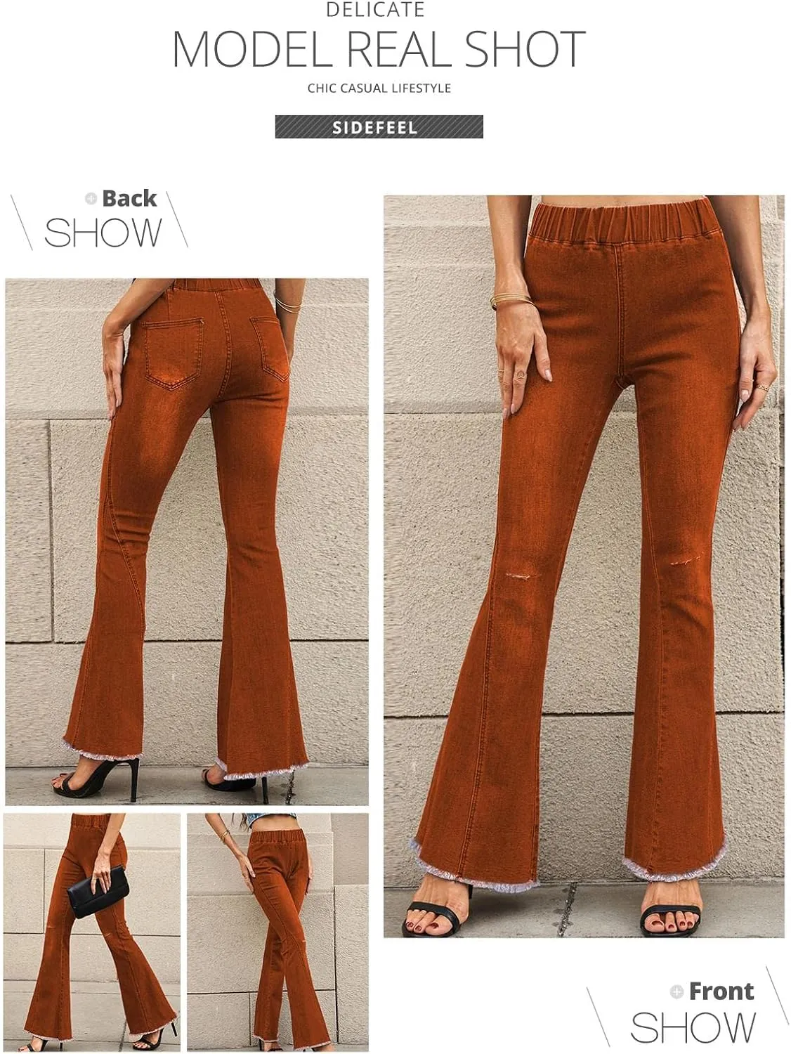 Sidefeel Women's Flare Jeans Strenchy Elastic High Waisted Bell Bottom Bootcut Denim Pants