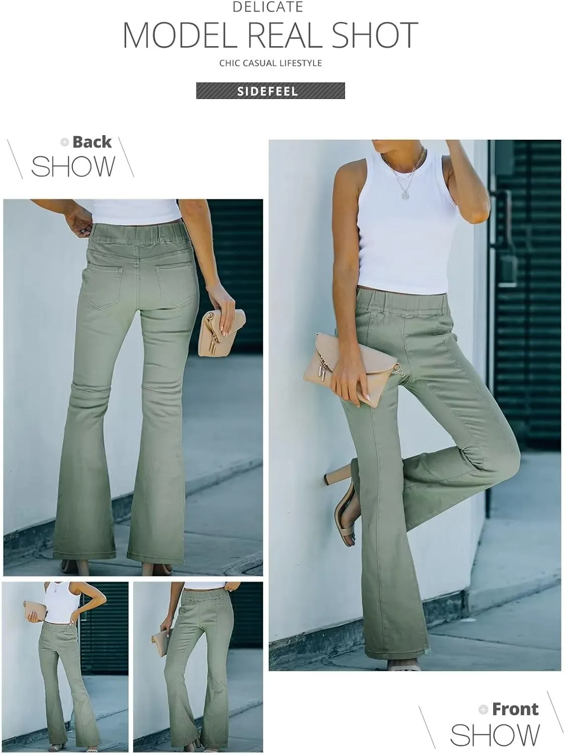 Sidefeel Women's Flare Jeans Strenchy Elastic High Waisted Bell Bottom Bootcut Denim Pants
