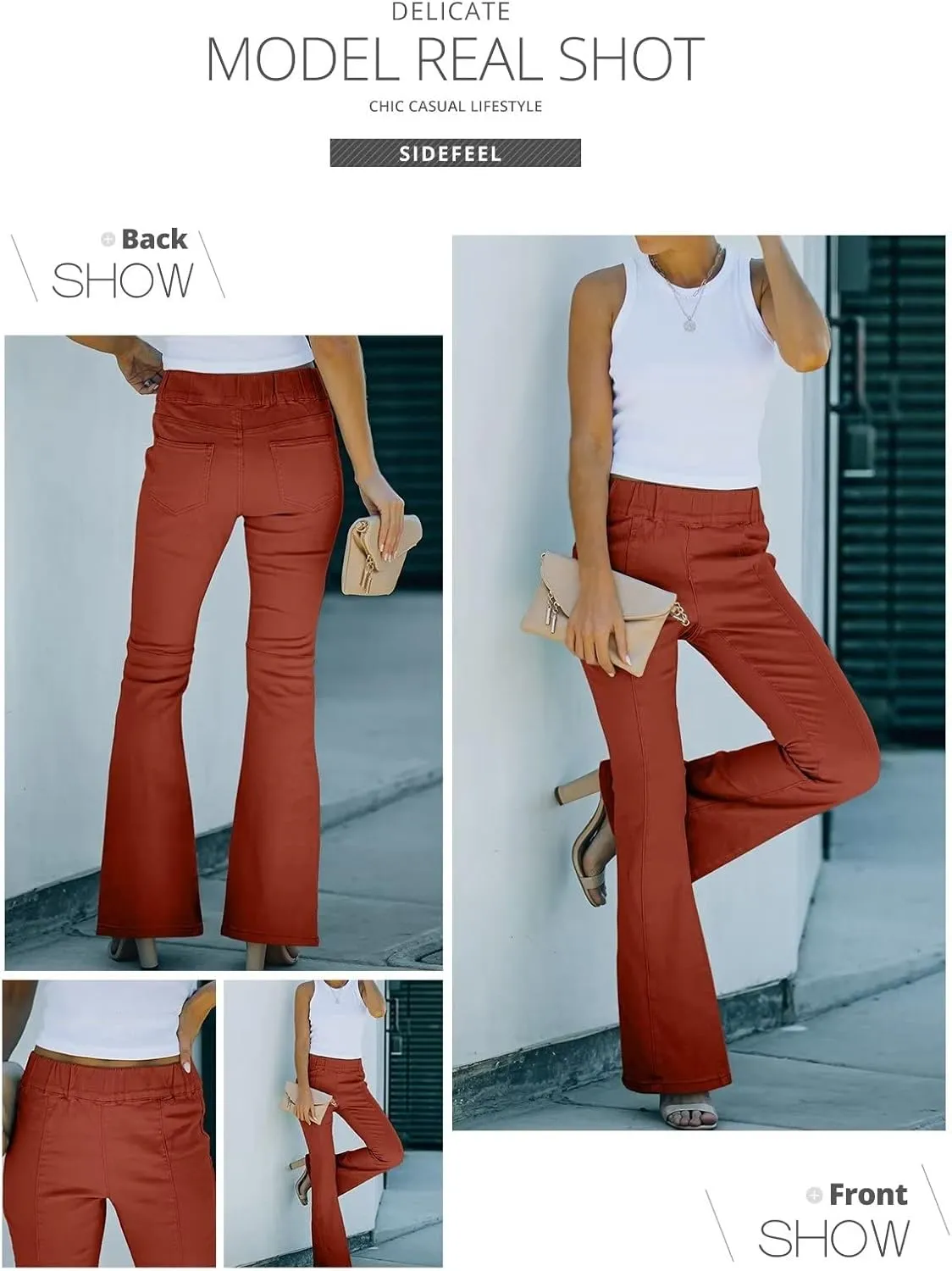 Sidefeel Women's Flare Jeans Strenchy Elastic High Waisted Bell Bottom Bootcut Denim Pants
