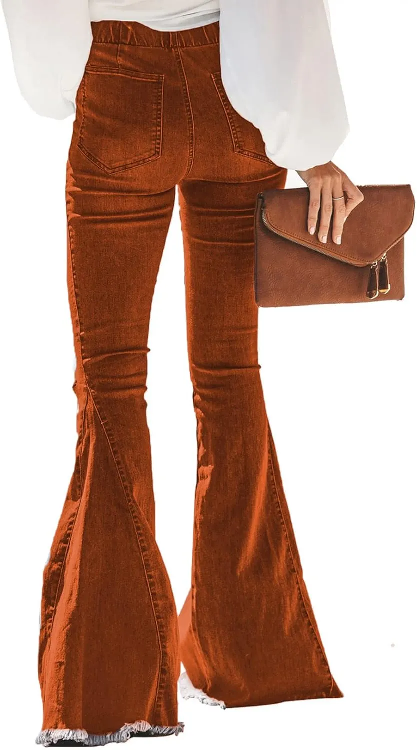 Sidefeel Women's Flare Jeans Strenchy Elastic High Waisted Bell Bottom Bootcut Denim Pants
