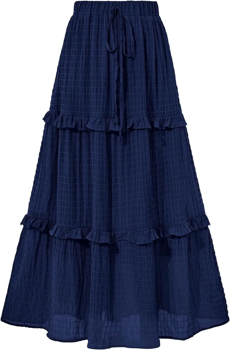 Skirts for Women Casual High Waist Drawstring Elastic Trendy Pleated A-Line Flared Loose Solid Long Skirts for Vacation