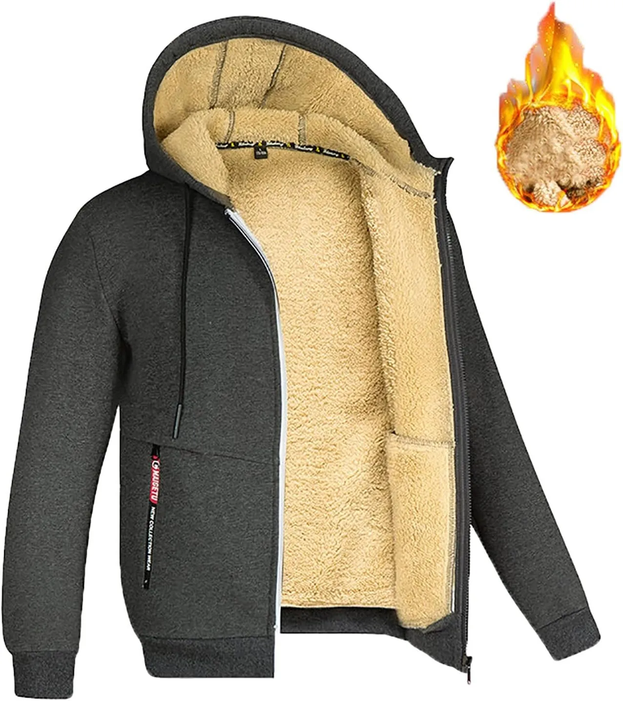 Solid Pocket Zipper Fly Men's Cotton Fleece Jacket Vintage Print Christmas Jackets Sherpa Quilted Lined Shirt
